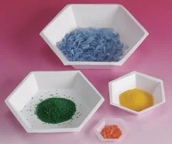 Weighing Boats,PS, hexagonal,Anti-Static,38×25×9 mm,small 25 mm(Ø bottom),38 mm(Ø top),white,500pk